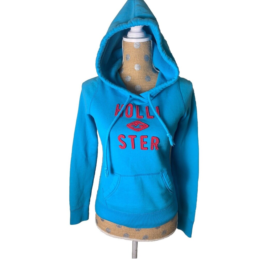 HOLLISTER VtG Y2K Logo Hoodie Preppy Blue Fitted  Fall Juniors XS Mcbling 2000s
